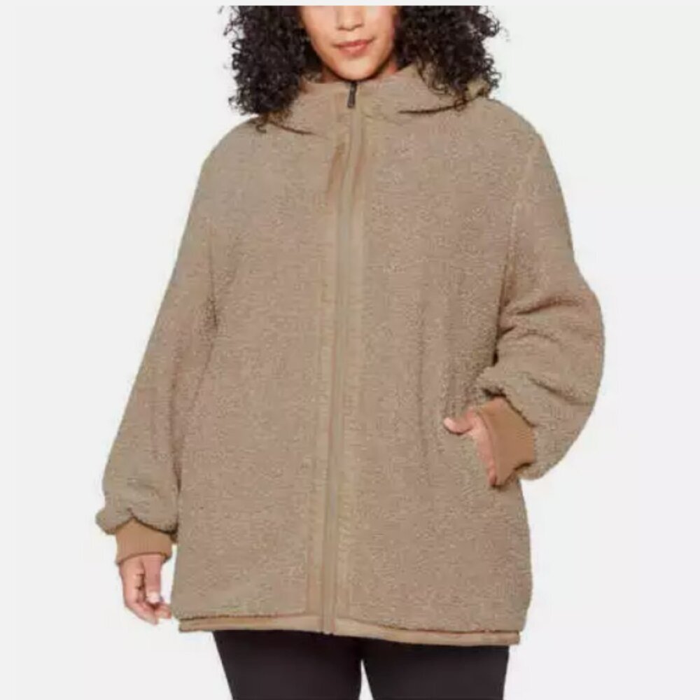 1 Madison Expedition Faux Fur Hooded Jacket Womens‎ XXL Fleece Fuzzy Mid Length